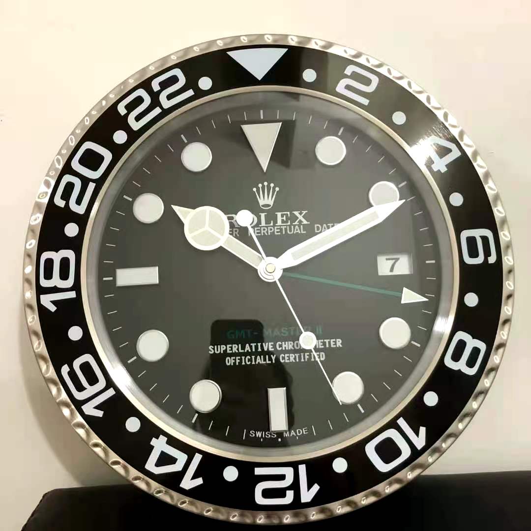 Rolex Wall Clock Quartz Analog Silver And Black Color With Black Dial Dated Inspired By GMT Master II Clock For Wall decording Clock- Classy Look Clock For Home Decor Wall RLX-WC-111